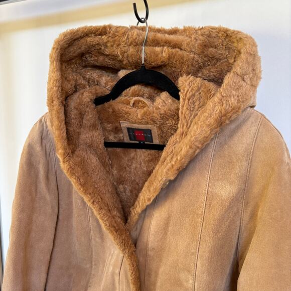 Vintage Leather Pennylane Coat Faux Fur Trim Longline Winter Heavy Hooded Medium - Picture 2 of 12